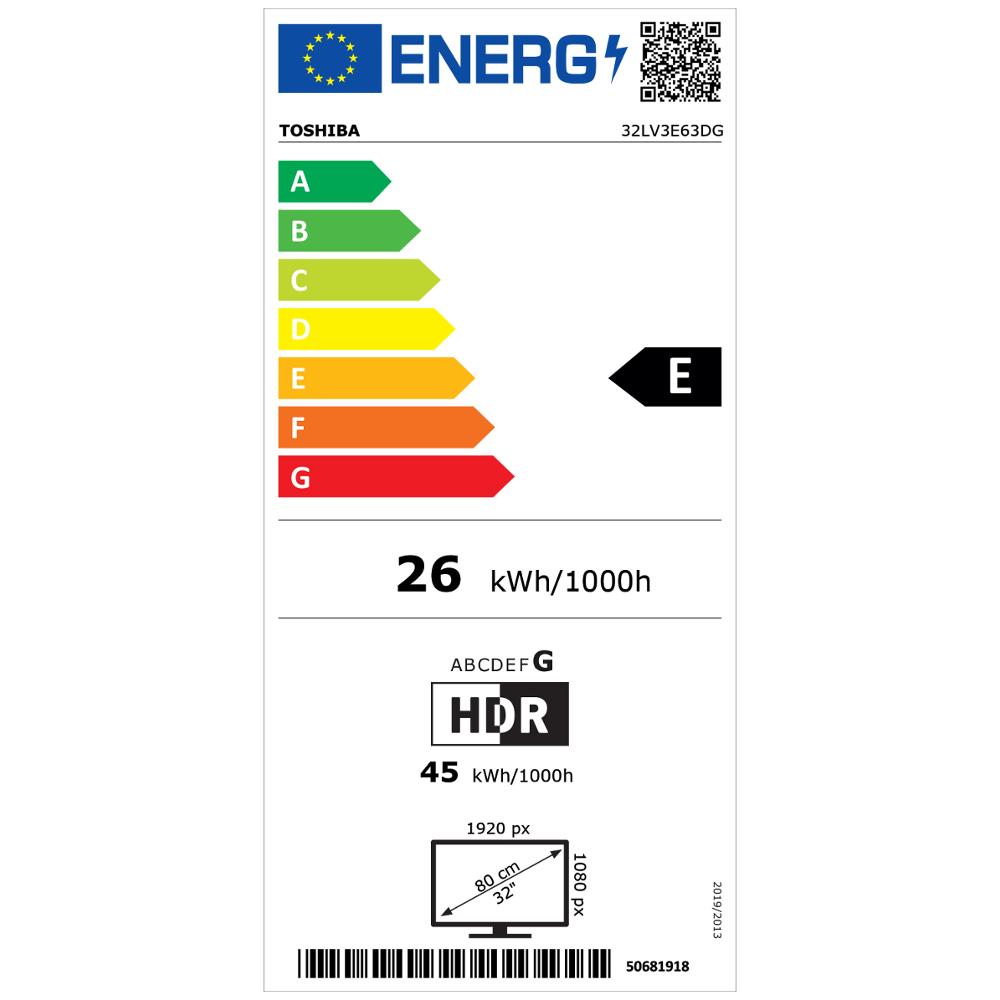 32LV3E63DG FHD SMART TV VIDAA TOSHIBA - energetický štítek