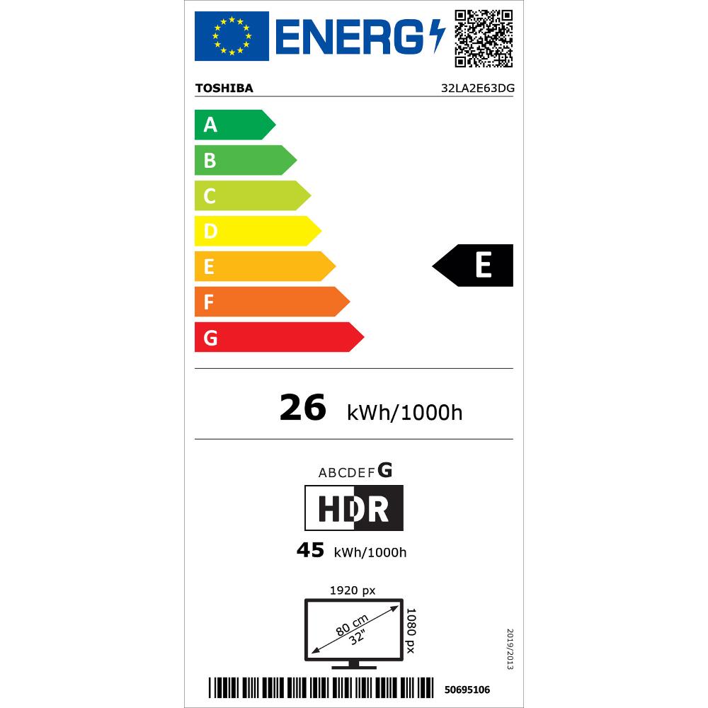 32LA2E63DG ANDROID TV T2/C/S2 TOSHIBA - energetický štítek