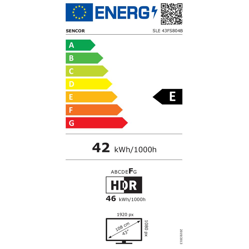 SLE 43FS804B WEBOS SMART TV SENCOR - energetický štítek