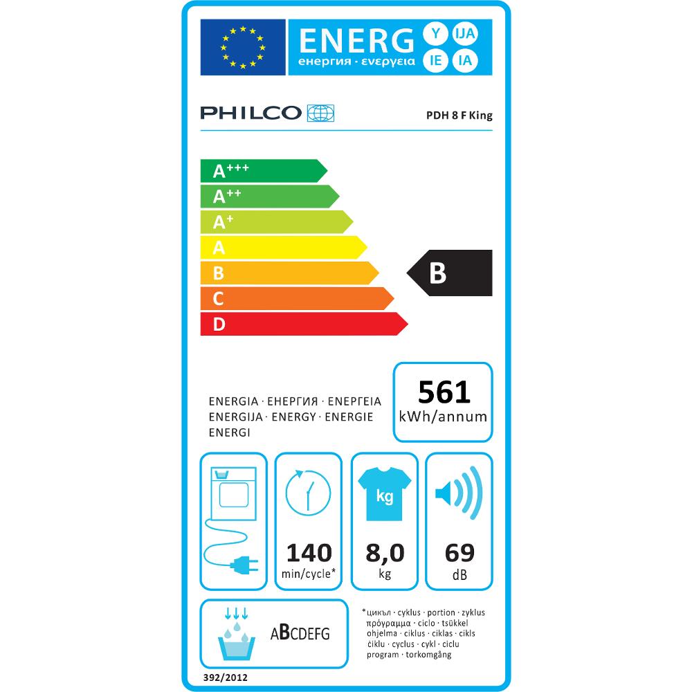 PDH 8 F King sušička prádla PHILCO - energetický štítek