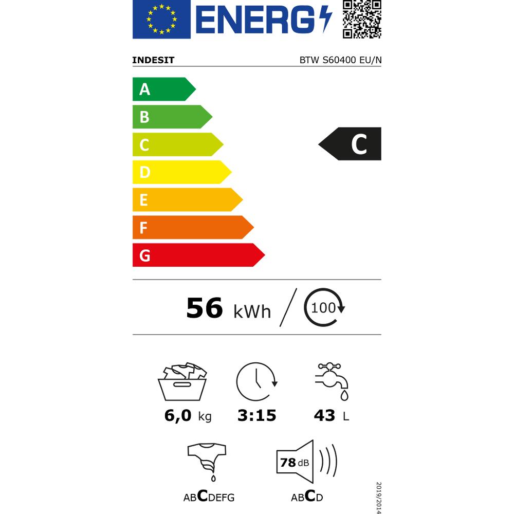 BTW S60400EU/N PRAČKA VRCH. PL. INDESIT - energetický štítek