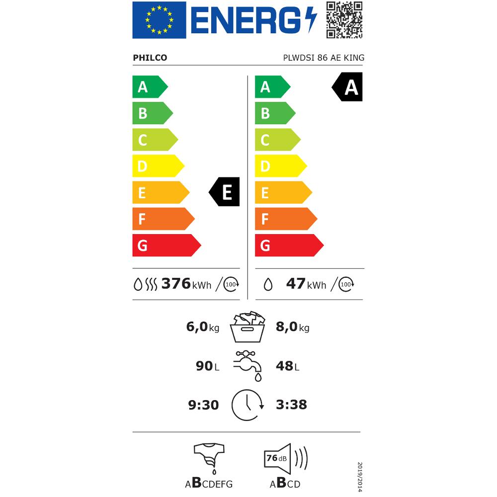 PLWDSI 86 AE KING prač.se sušič. PHILCO Pračka se sušičkou - energetický štítek