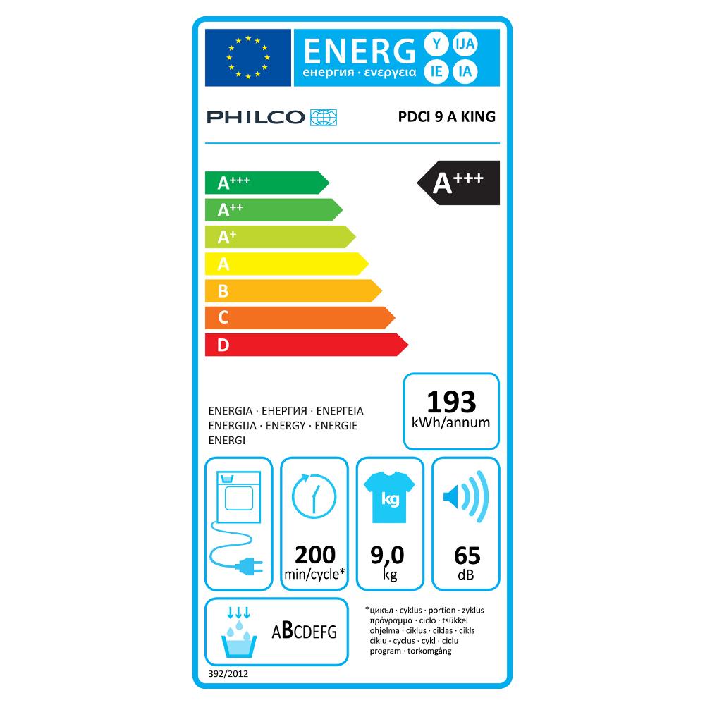 PDCI 9 A KING SUŠIČKA PRÁDLA PHILCO - energetický štítek