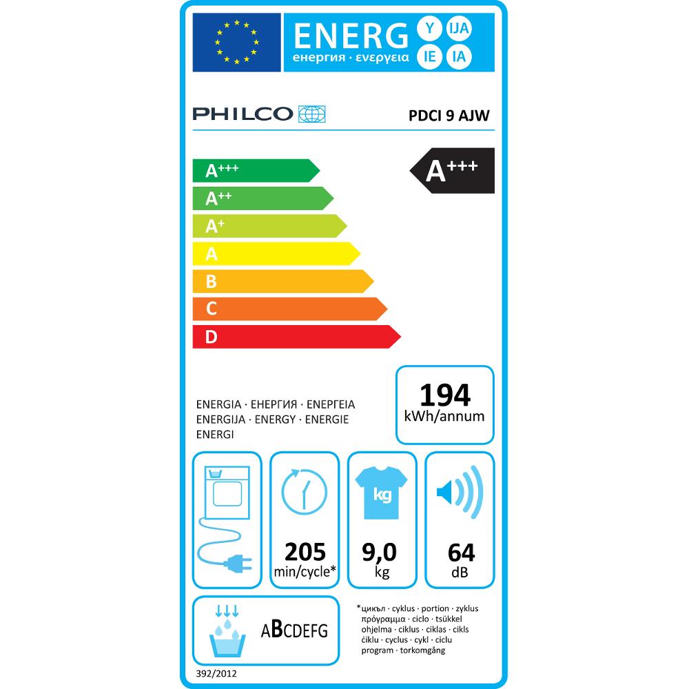 PDCI 9 AJW SUŠIČKA PRÁDLA PHILCO - energetický štítek