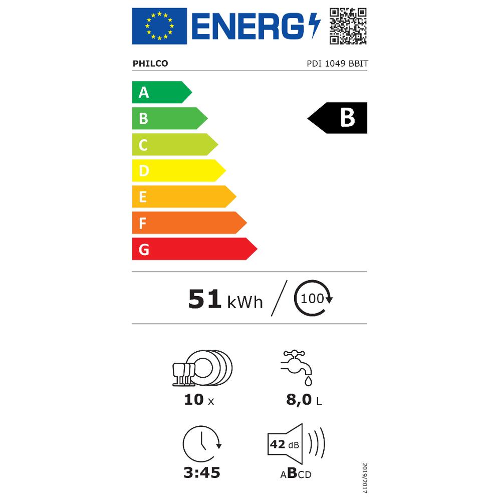 PDI 1049 BBIT vestavná myčka PHILCO - energetický štítek