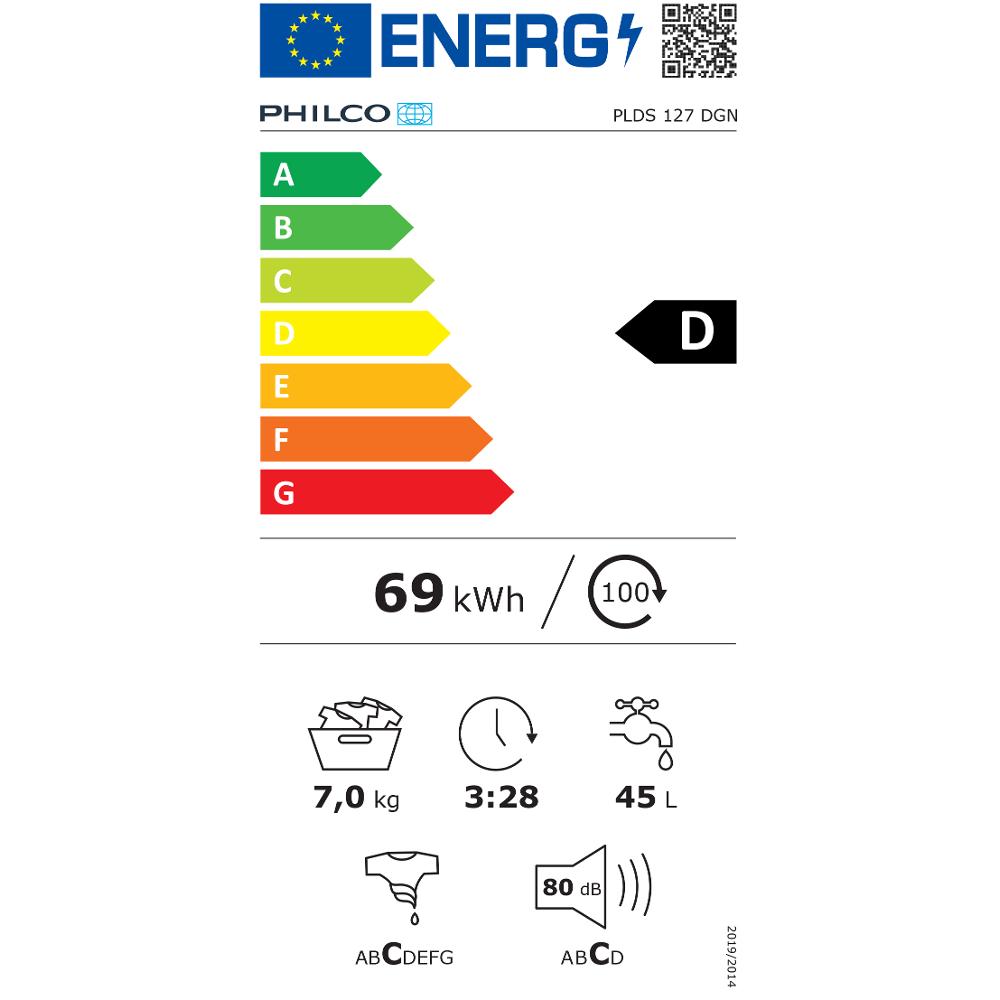 PLDS 127 DGN automatická pračka PHILCO - energetický štítek