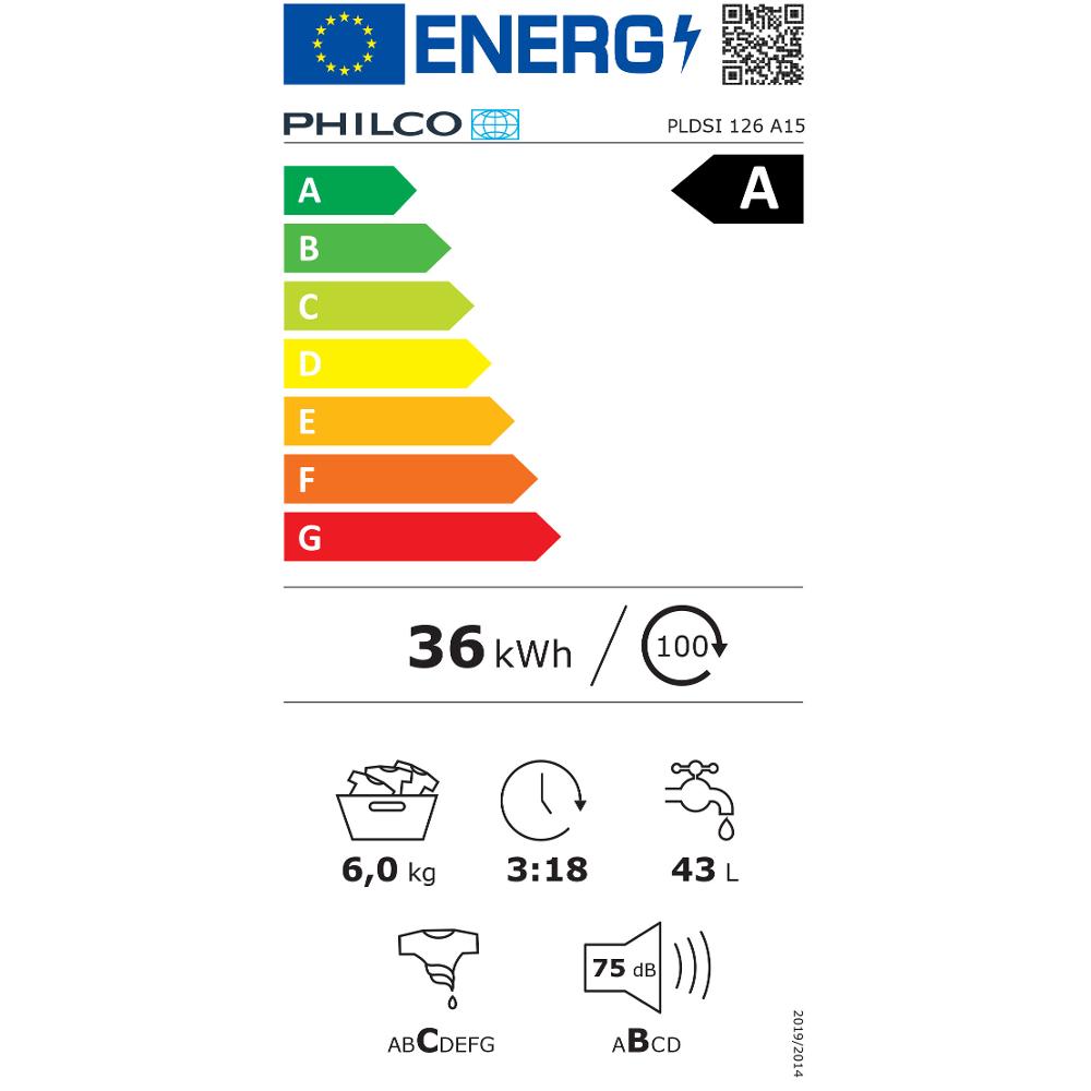 PLDSI 126 A15 pračka PHILCO - energetický štítek