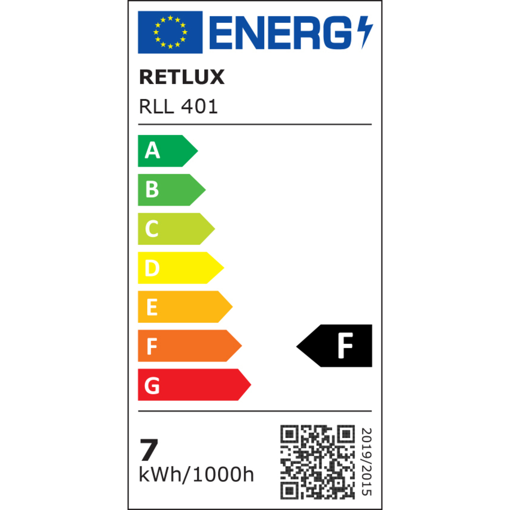 RLL 401 A60 E27 bulb 7W CW RETLUX - energetický štítek