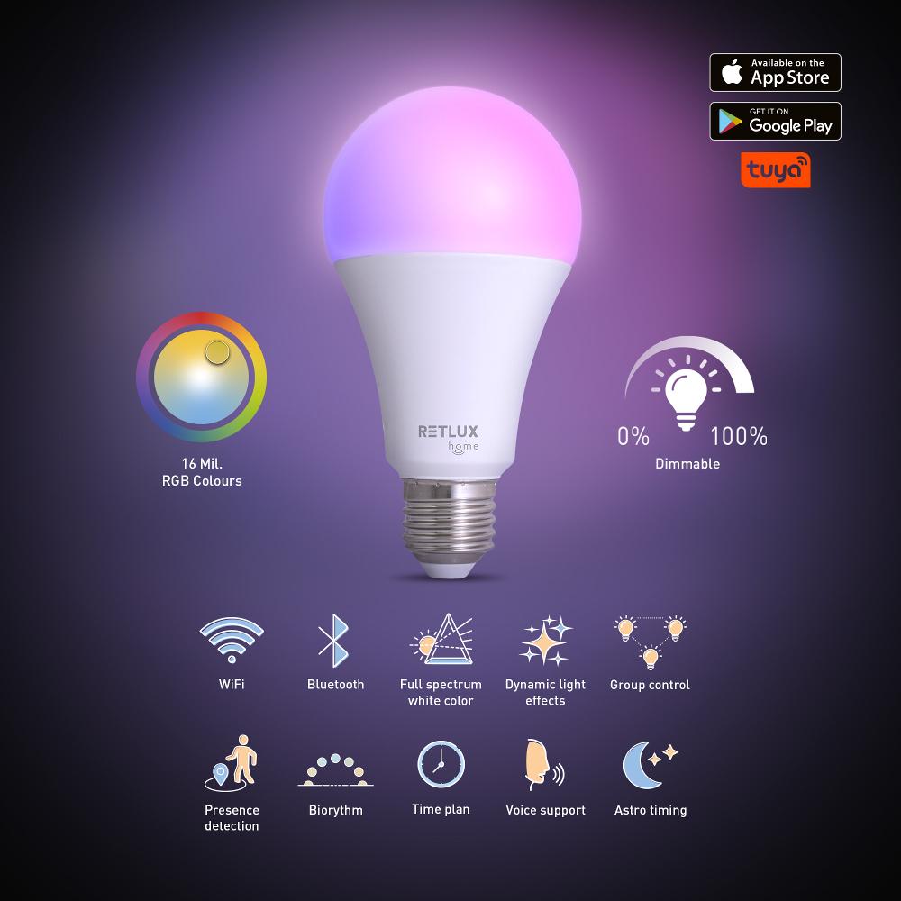 RSH 104 A70 E27 žár. 14 W RGB CCT RETLUX LED SMART žárovka