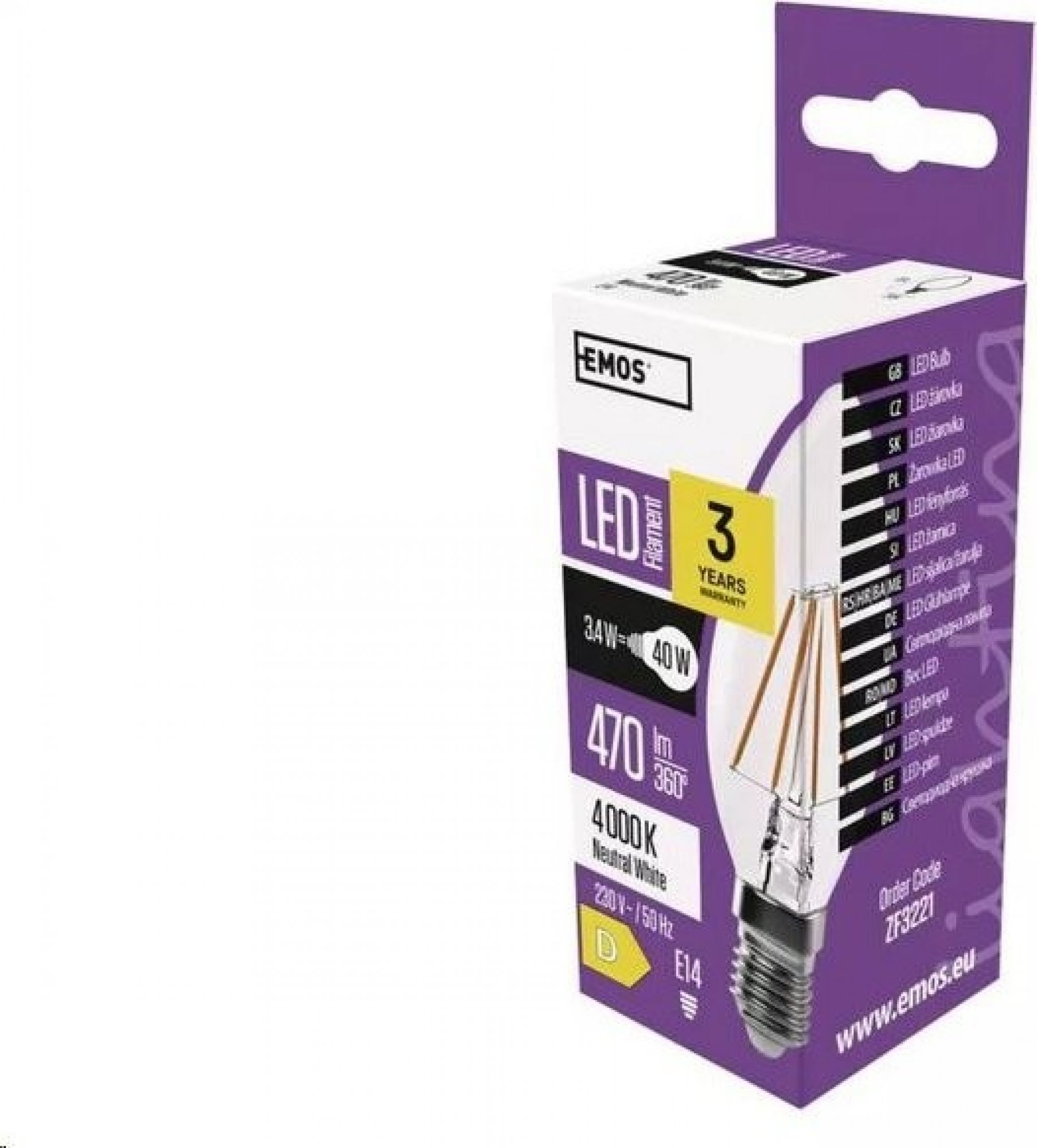 LED žárovka Filament svíčka / E14 / 3,4 W (40 W) / 470 lm / neutrální bílá