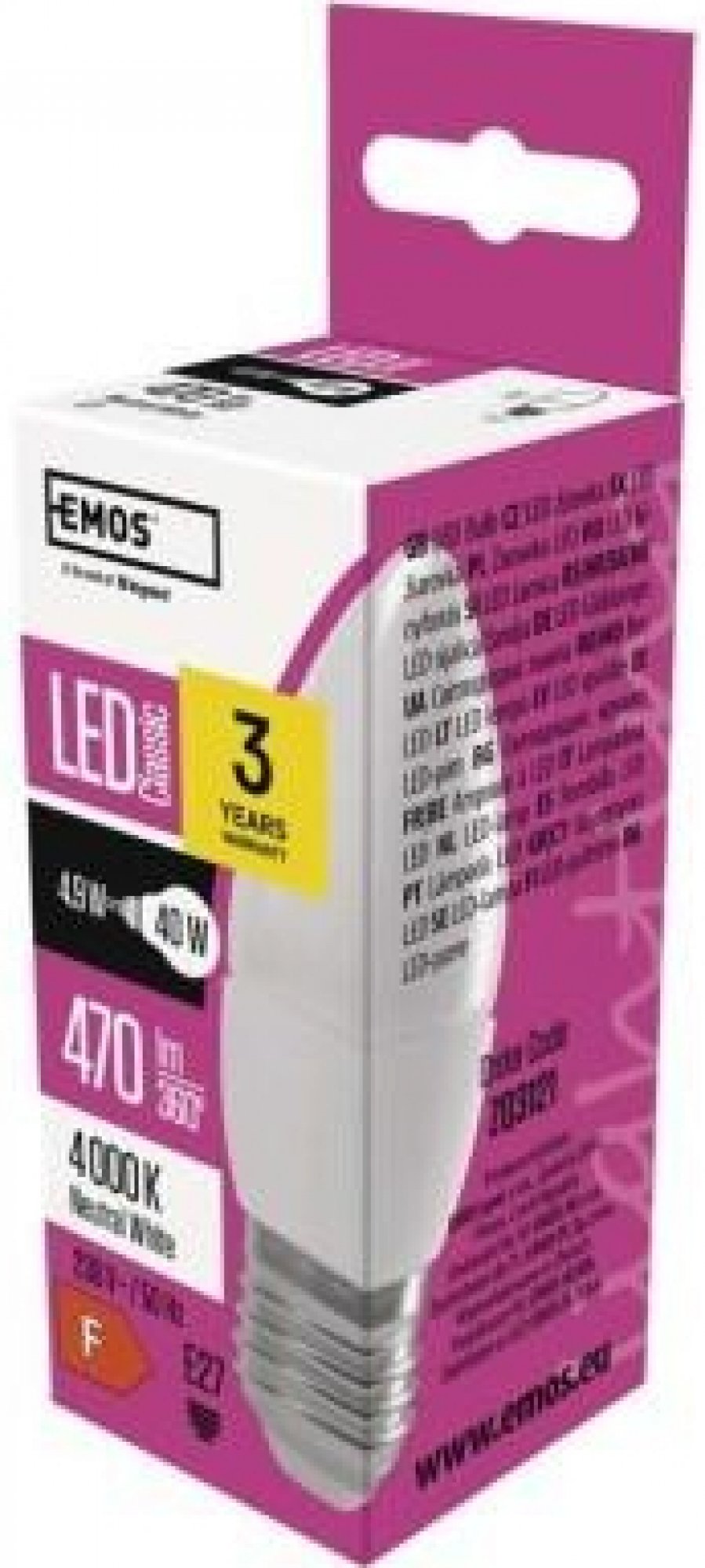 LED žárovka Classic svíčka / E27 / 4,9 W (40 W) / 470 lm / neutrální bílá