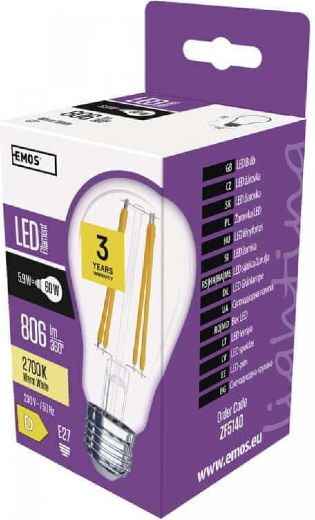 LED žárovka Filament A60 / E27 / 5,9 W (60 W) / 806 lm / teplá bílá