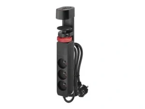 Prodlužovací kabel 1,5m/3 zásuvky/vypínač/uchycení na stůl/USB/černý/PVC/1,5mm2