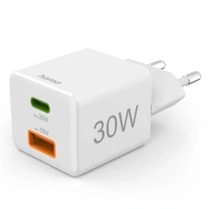 Nabíječka do sítě Hama USB-C + USB-A, PD/QC, 30 W (201992) bílá