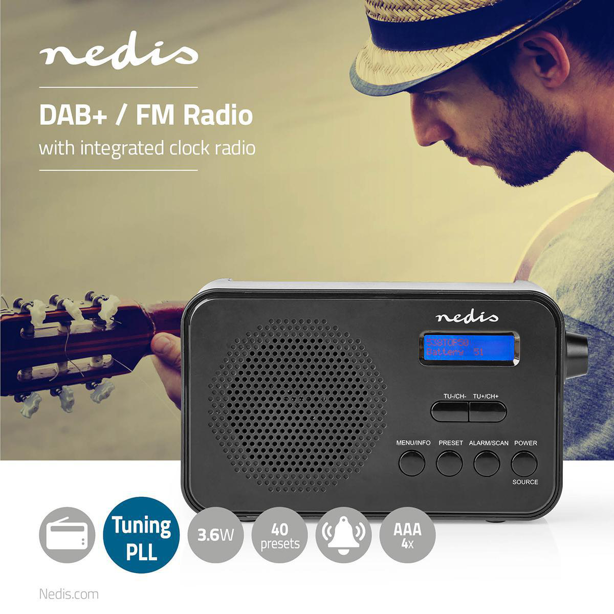 DAB+ Rádio 3,6 W | FM | Hodiny s Funkcí Budíku | Černé