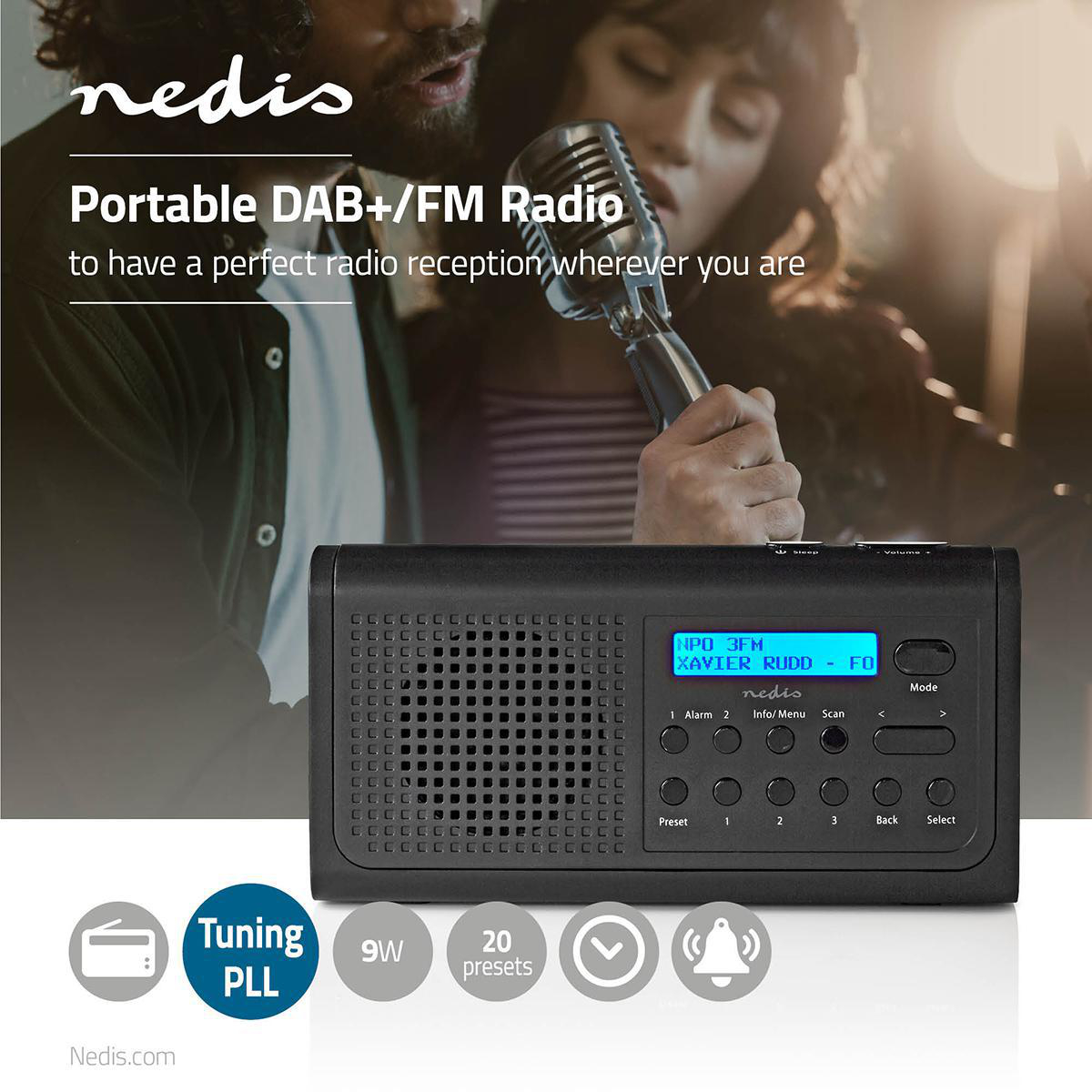 DAB+ Rádio 3 W | FM | Hodiny S Funkcí Alarmu | Černá barva