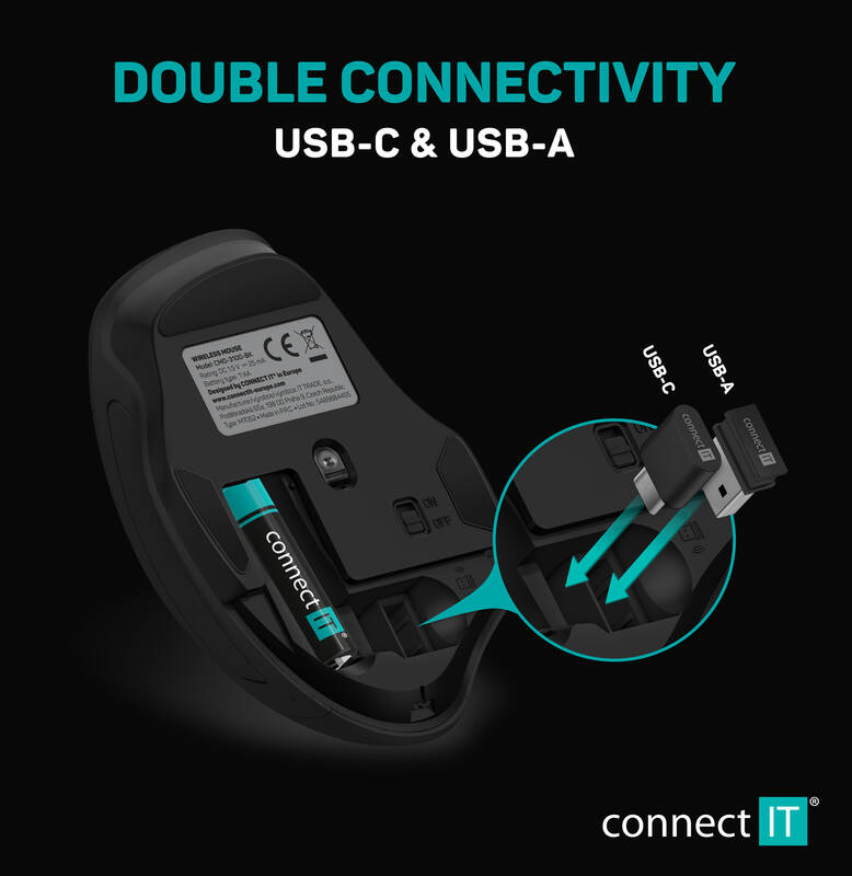 Myš Connect IT Dual SmartSwitch USB/USB-C / optická/ 6 tlačítek/ 1600DPI - černá