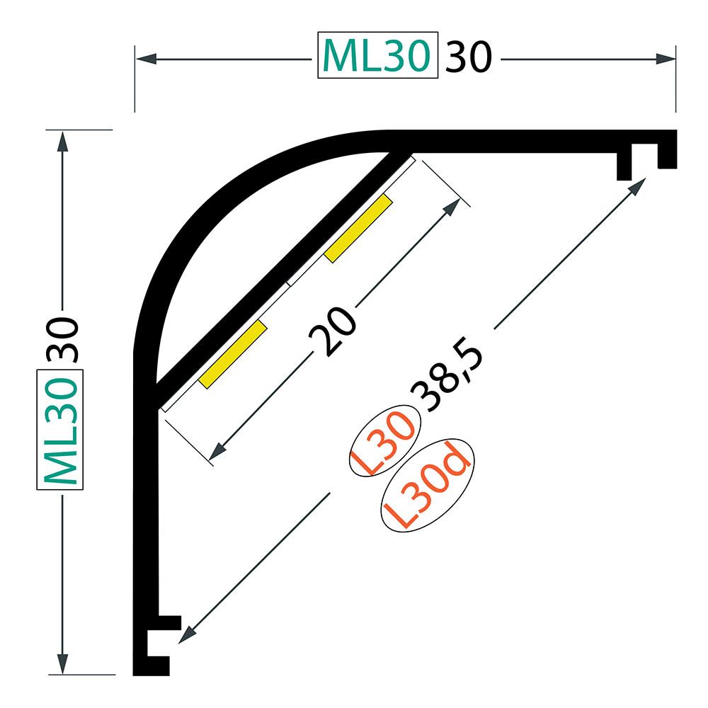 AL profil FKU95 L30/ML30 pro LED, bez plexi, 2m, elox