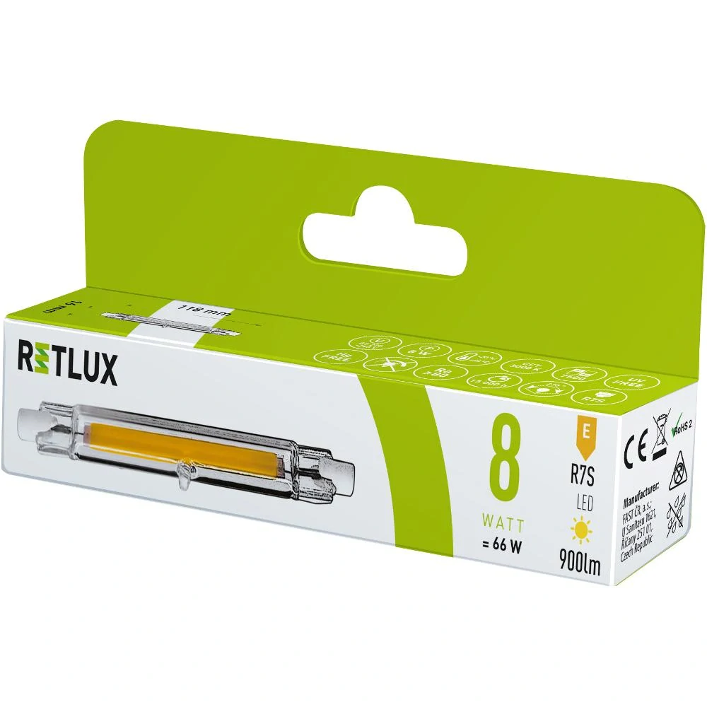RLL 458 R7S  J118 8W LED COB WW   RETLUX