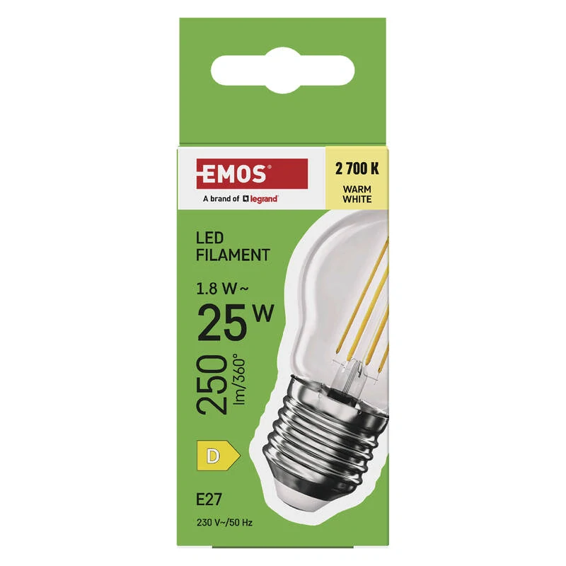 Žárovka LED EMOS Filament Mini Globe, 1,8 W, E27, teplá bílá