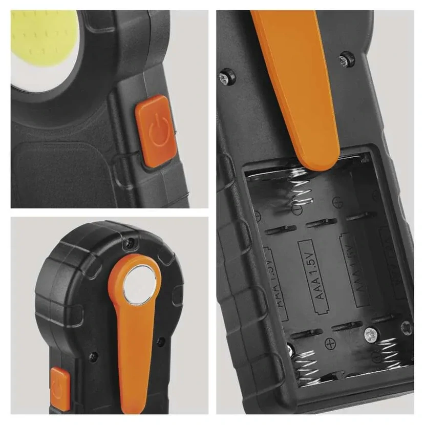 COB LED svítilna plastová, 3× AAA