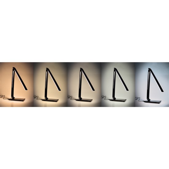 Solight LED stolní lampička stmívatelná, 12W, volba teploty světla, USB, černý lesk
