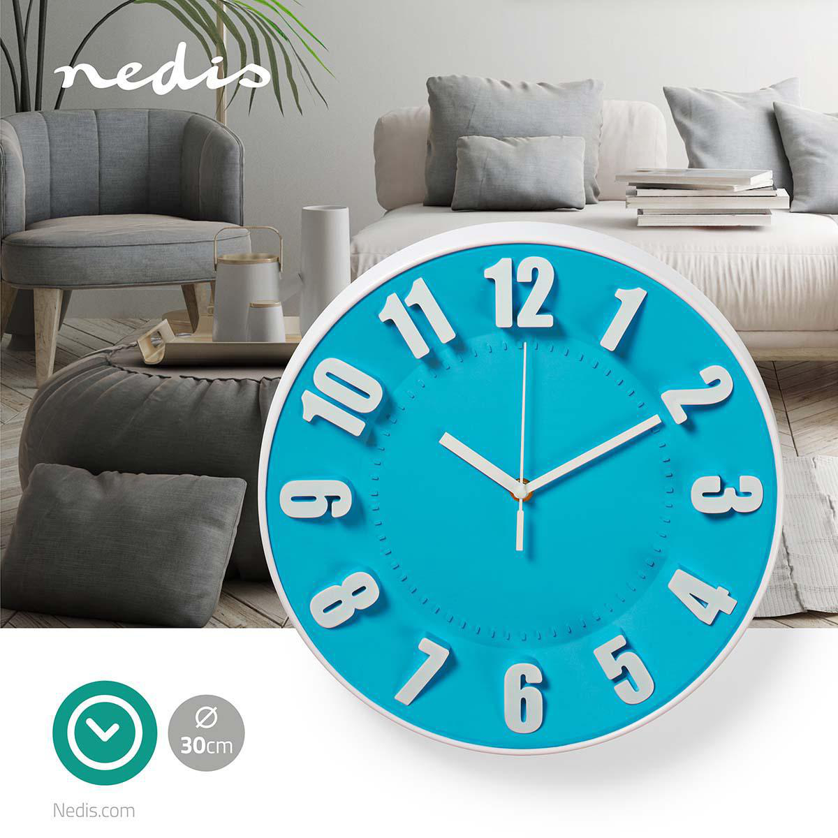 Nástěnné hodiny Průměr: 300 mm | Plast | Bílá / Modrá