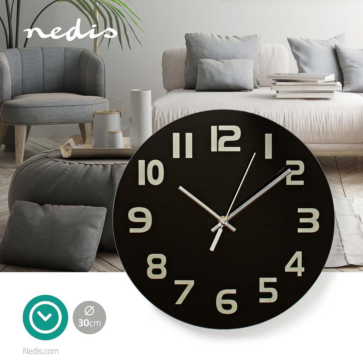 Nástěnné hodiny Průměr: 300 mm | Sklo | Černá