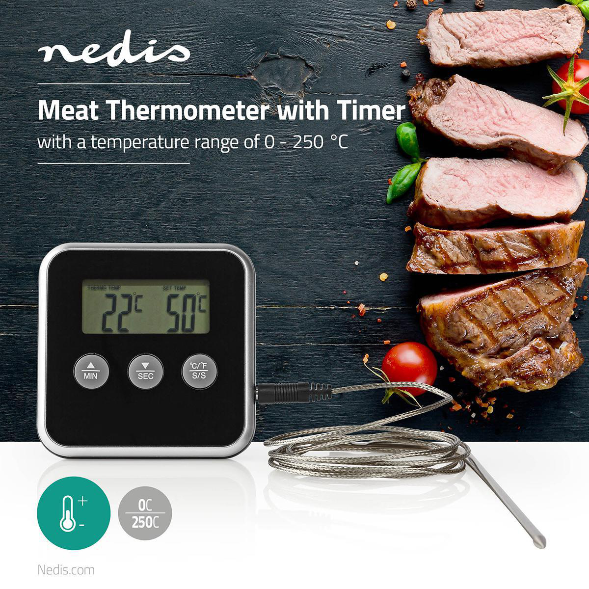 Teploměr na Maso 0-250 °C | Digitální Displej | Časovač