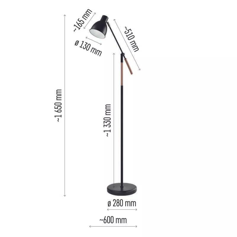 Stojací lampa EDWARD na žárovku E27, 150cm, černá