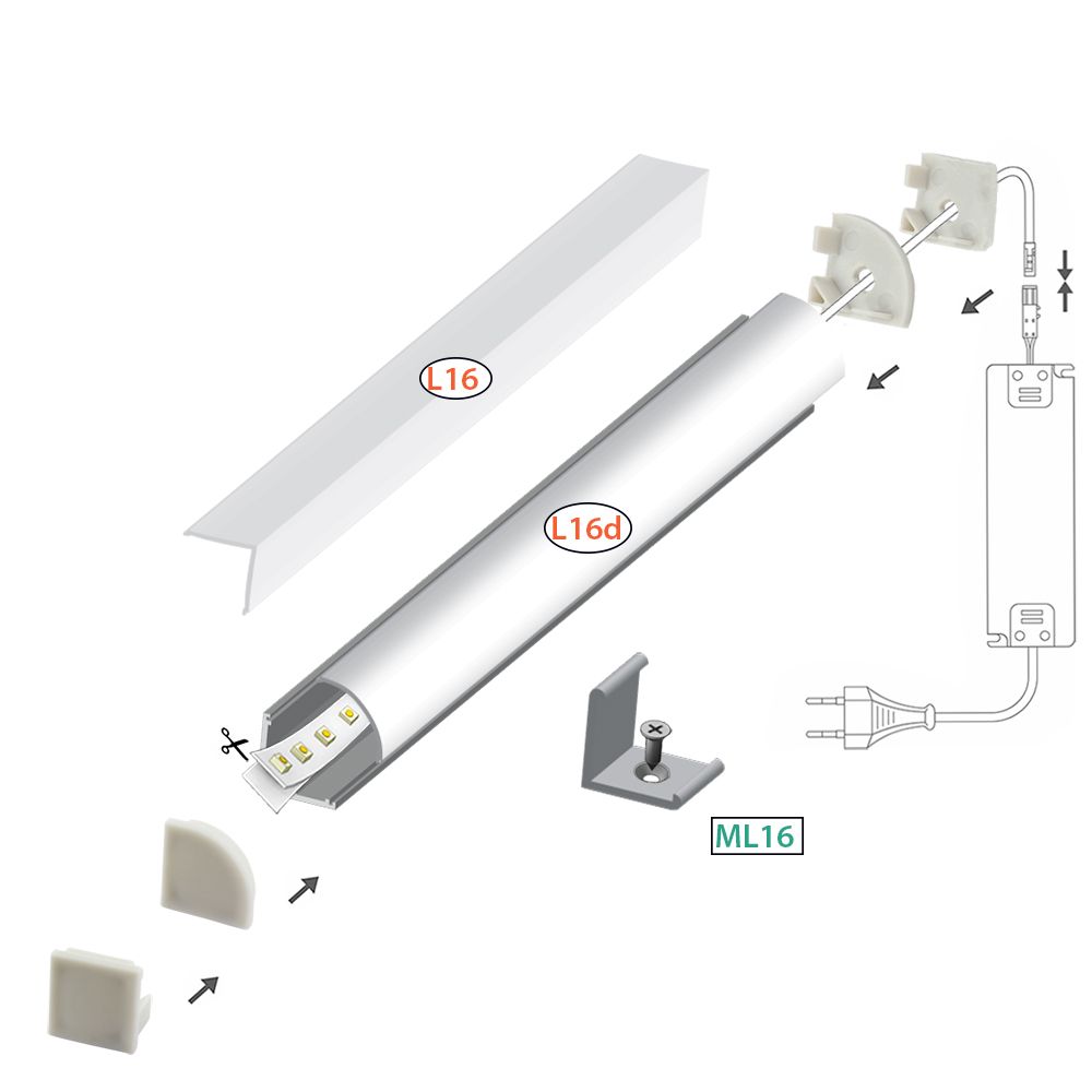 AL profil FKU65 L16/ML16 pro LED, bez plexi, 2m, elox