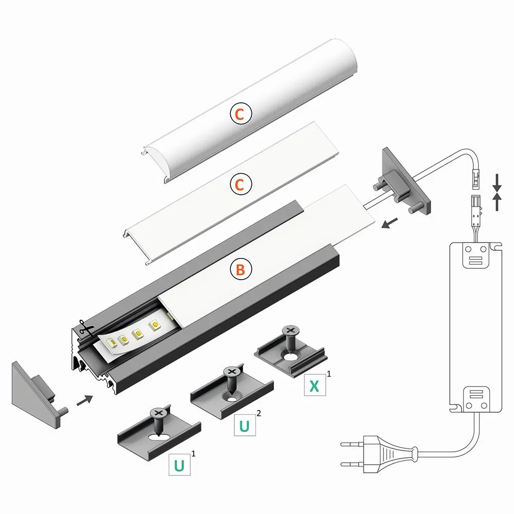 AL profil FKU60 BC/UX pro LED, bez plexi, 1m, bílý