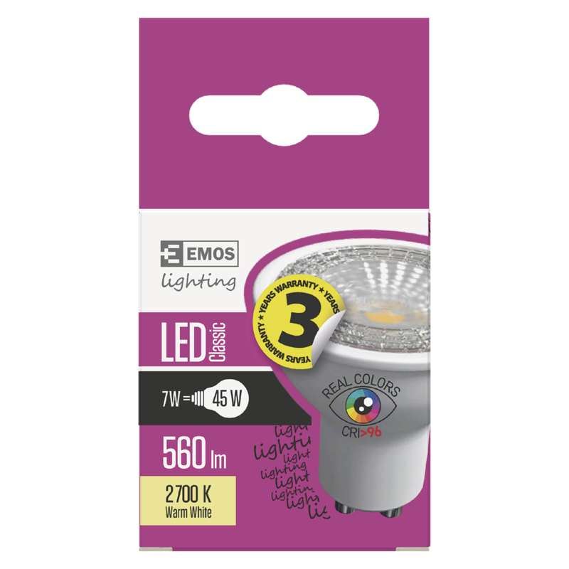 LED žárovka Classic MR16 7W GU10 teplá bílá Ra96