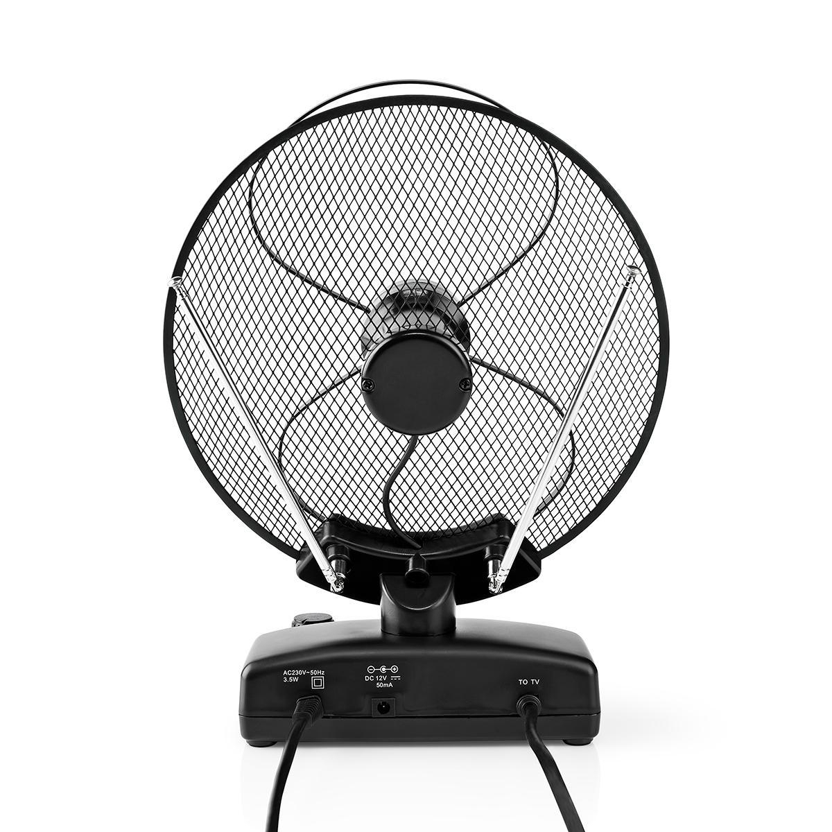 Pokojová HDTV Anténa | 0–25 km | Zesílení 30–36 dB | FM/VHF/UHF | Černá