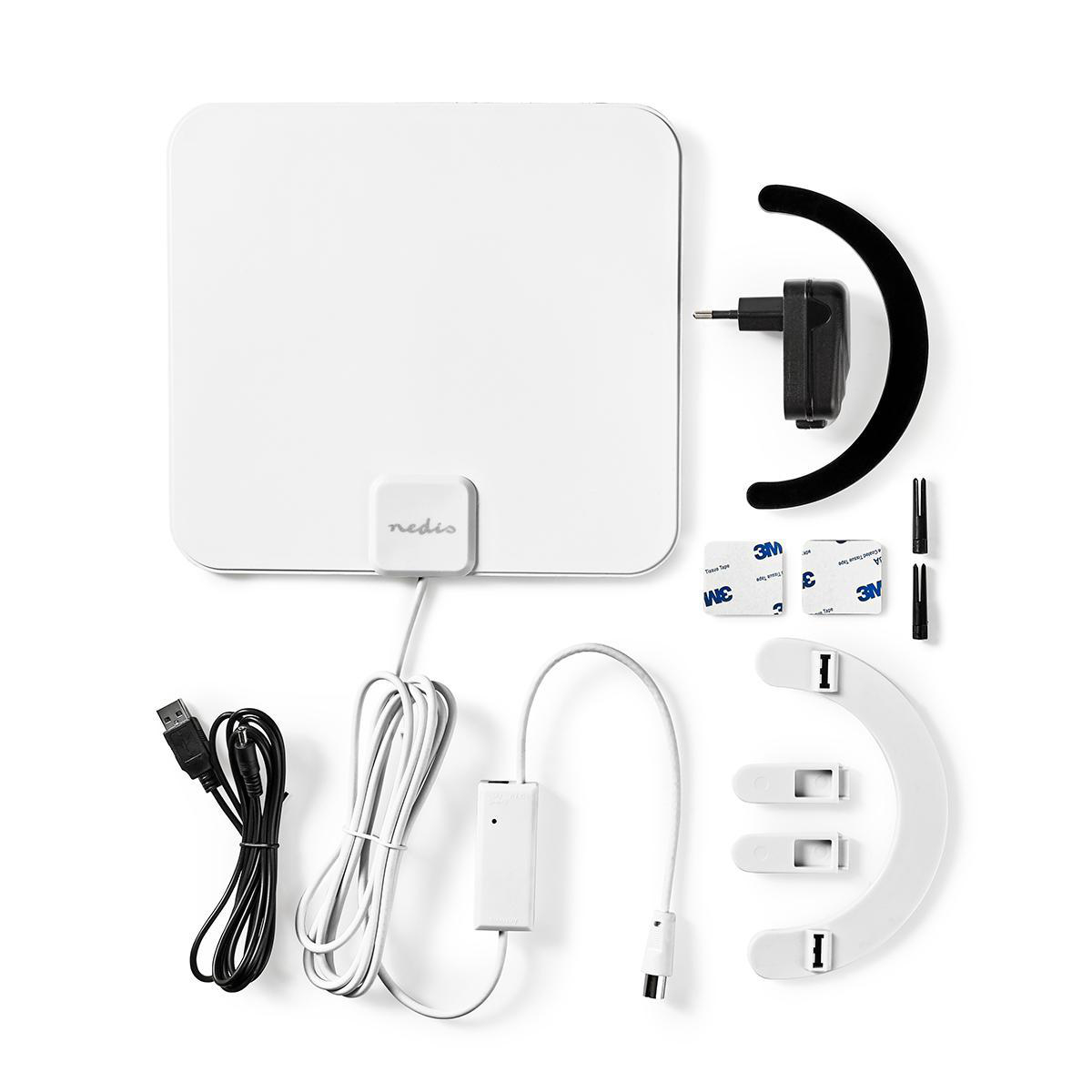 Pokojová HDTV Anténa | 0–25 km | Zesílení 30 dB | FM/VHF/UHF | Bílá