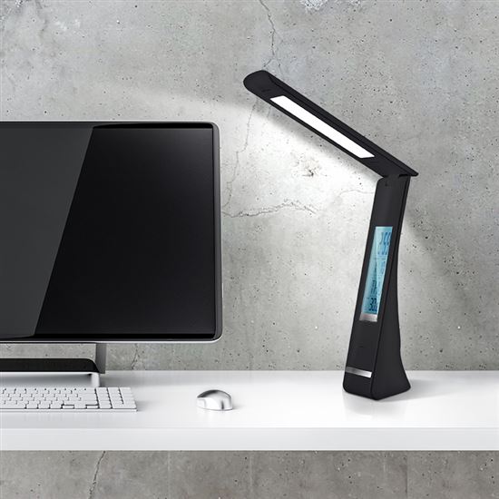 Solight LED stolní lampička nabíjecí, 5W, display, změna chromatičnosti, USB, černá
