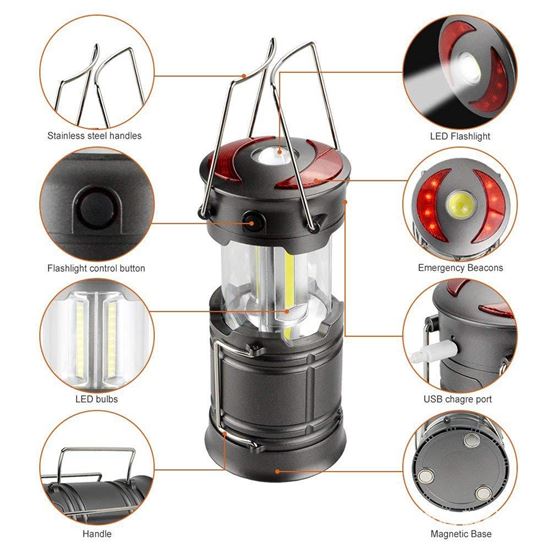 Solight nabíjecí LED kempingové svítidlo s lucernou, 200lm, šedá