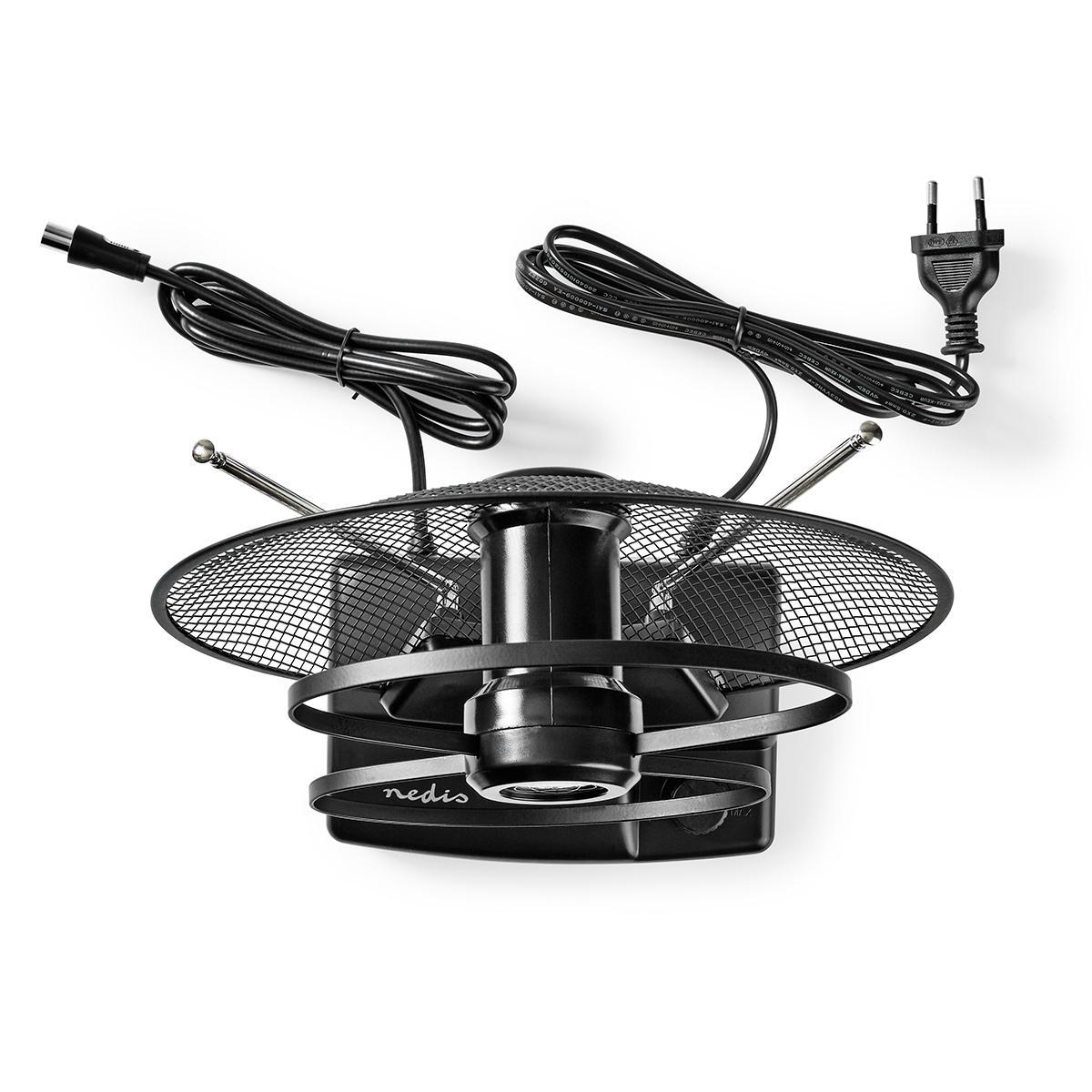 Pokojová HDTV Anténa | 0–25 km | Zesílení 30–36 dB | FM/VHF/UHF | Černá