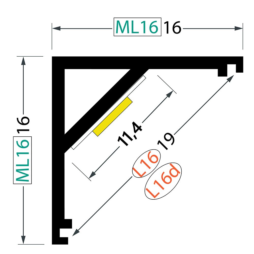 AL profil FKU65 L16/ML16 pro LED, bez plexi, 2m, elox